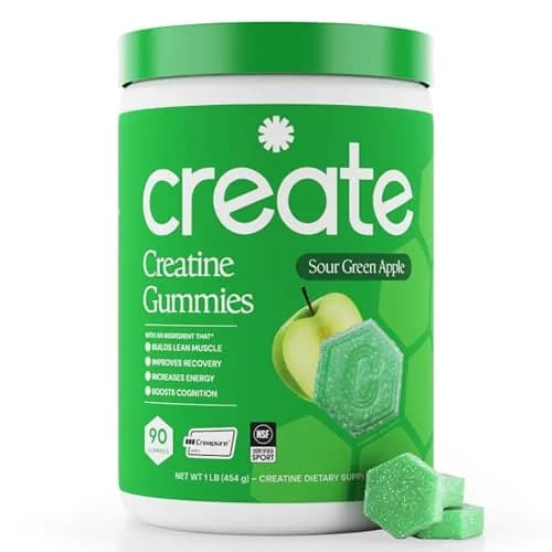 Create Creatine Monohydrate Gummies for Men & Women, Boost Focus, Strength, and Endurance, Anti-Melting Formula, Vegan, Gluten-Free, Non-GMO, 1.5g of Creatine per Gummy (Sour Green Apple) | 90 Count thumbnail 1