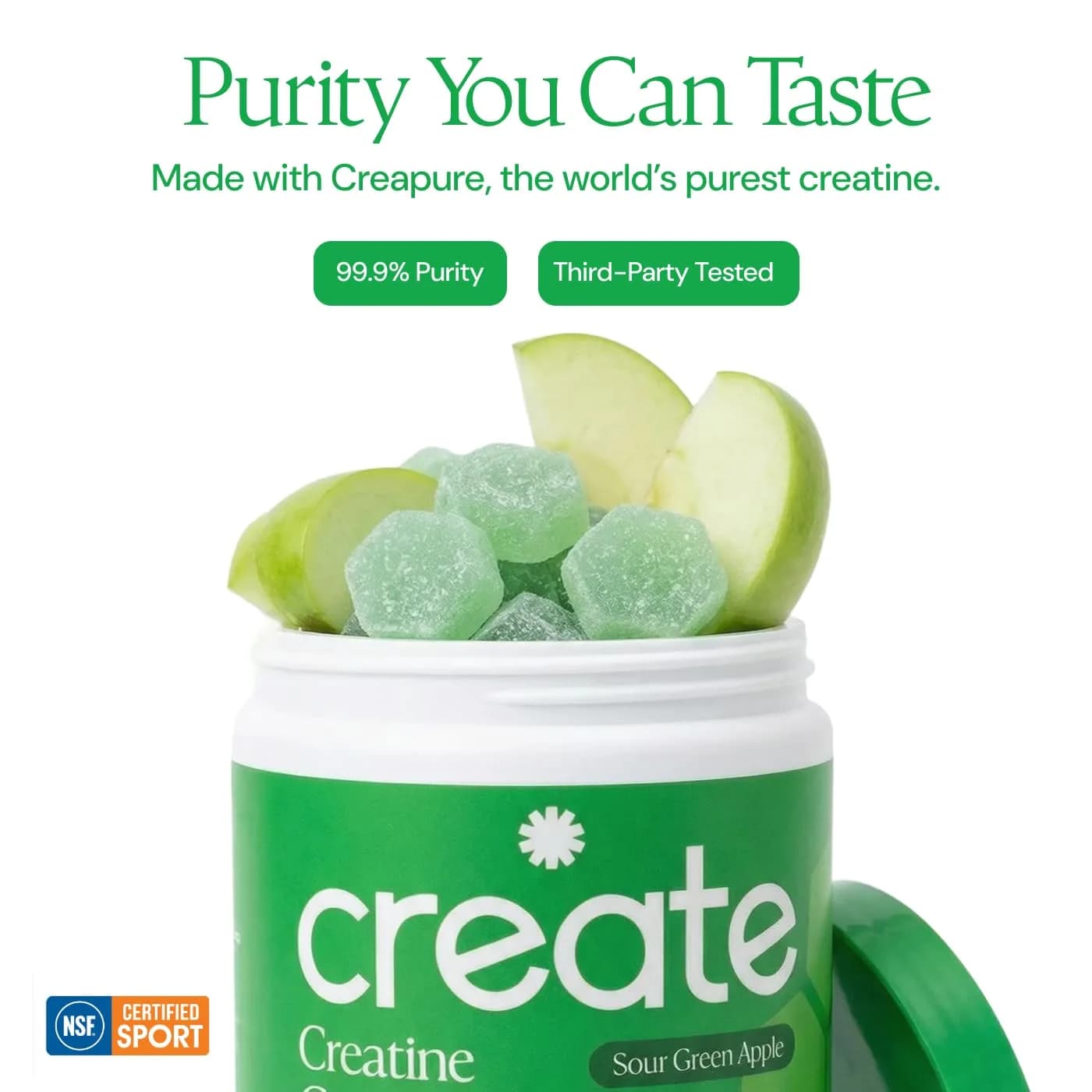 Create Creatine Monohydrate Gummies for Men & Women, Boost Focus, Strength, and Endurance, Anti-Melting Formula, Vegan, Gluten-Free, Non-GMO, 1.5g of Creatine per Gummy (Sour Green Apple) | 90 Count - view 7