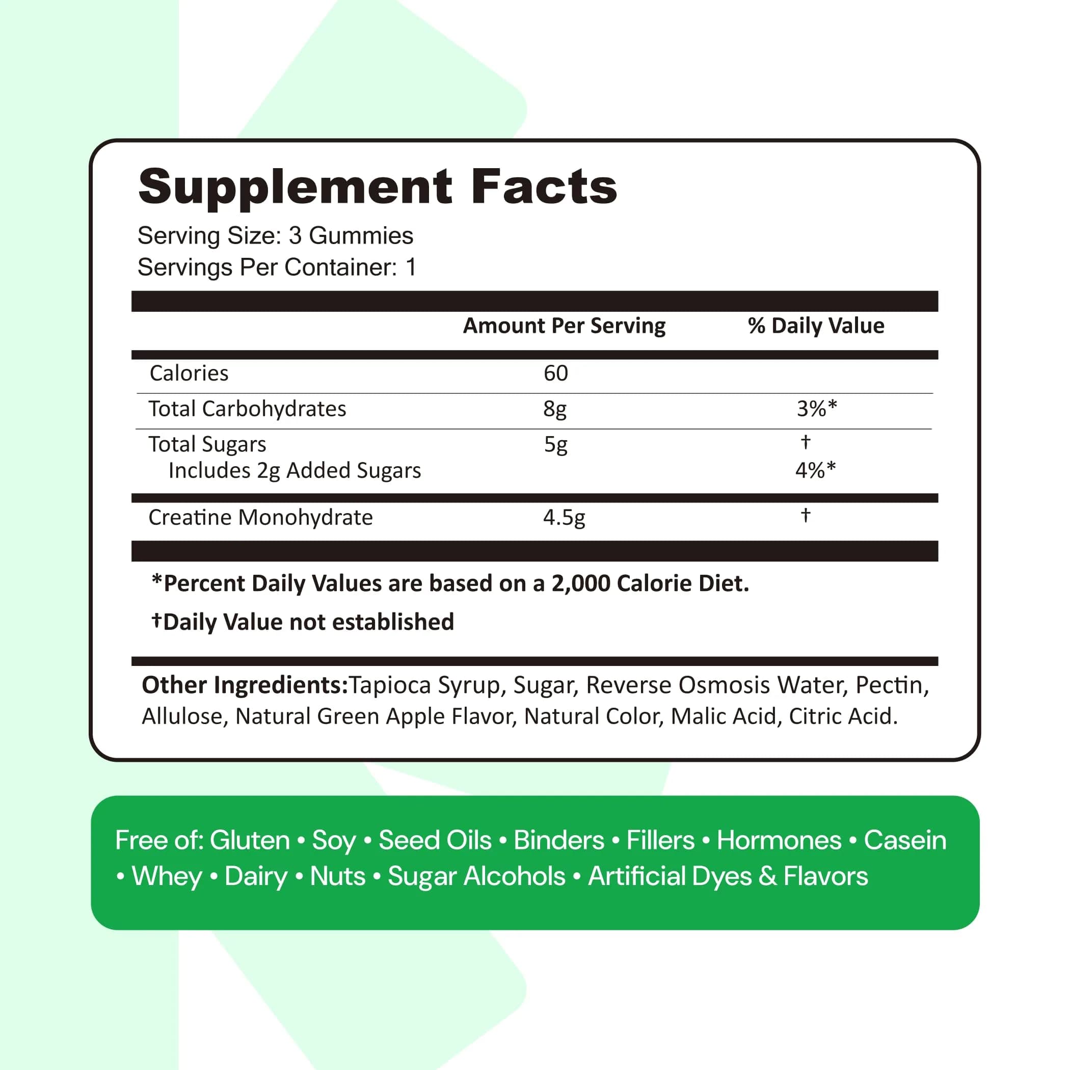Create Creatine Monohydrate Gummies for Men & Women, Boost Focus, Strength, and Endurance, Anti-Melting Formula, Vegan, Gluten-Free, Non-GMO, 1.5g of Creatine per Gummy (Sour Green Apple) | 90 Count - view 9