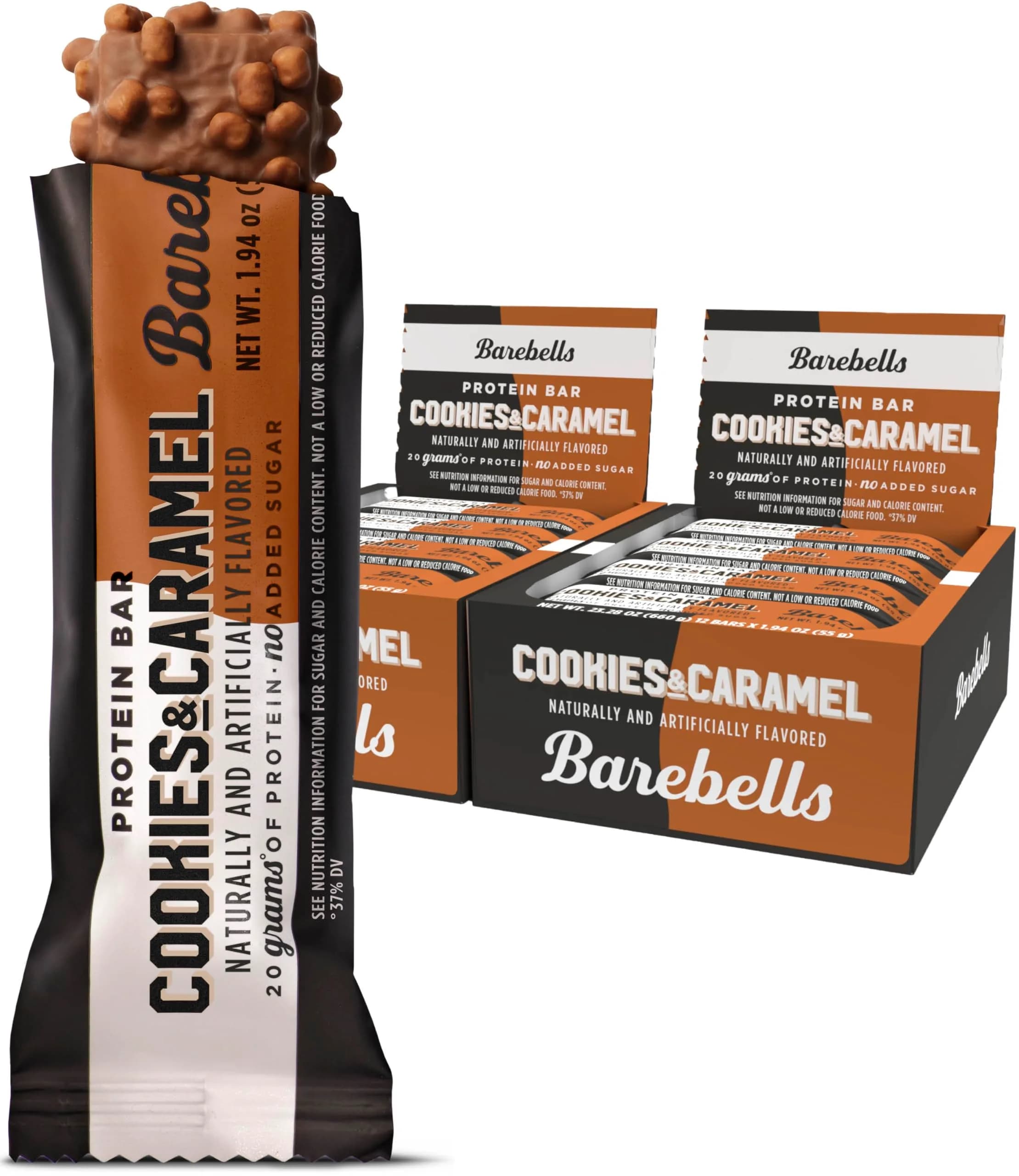 BAREBELLS Cookies and Caramel Protein Bars, 24 Bars (2x12) | 20g High Protein, 1g Sugar, USA Import - main product image