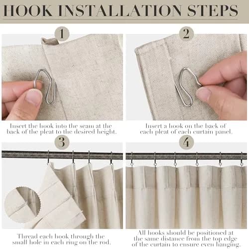 Joywell Pinch Pleated Linen Sheer Curtains 127cm x 213cm (50"W x 84"L) | Semi Light Filtering Elegant Drapes with Hooks thumbnail 4