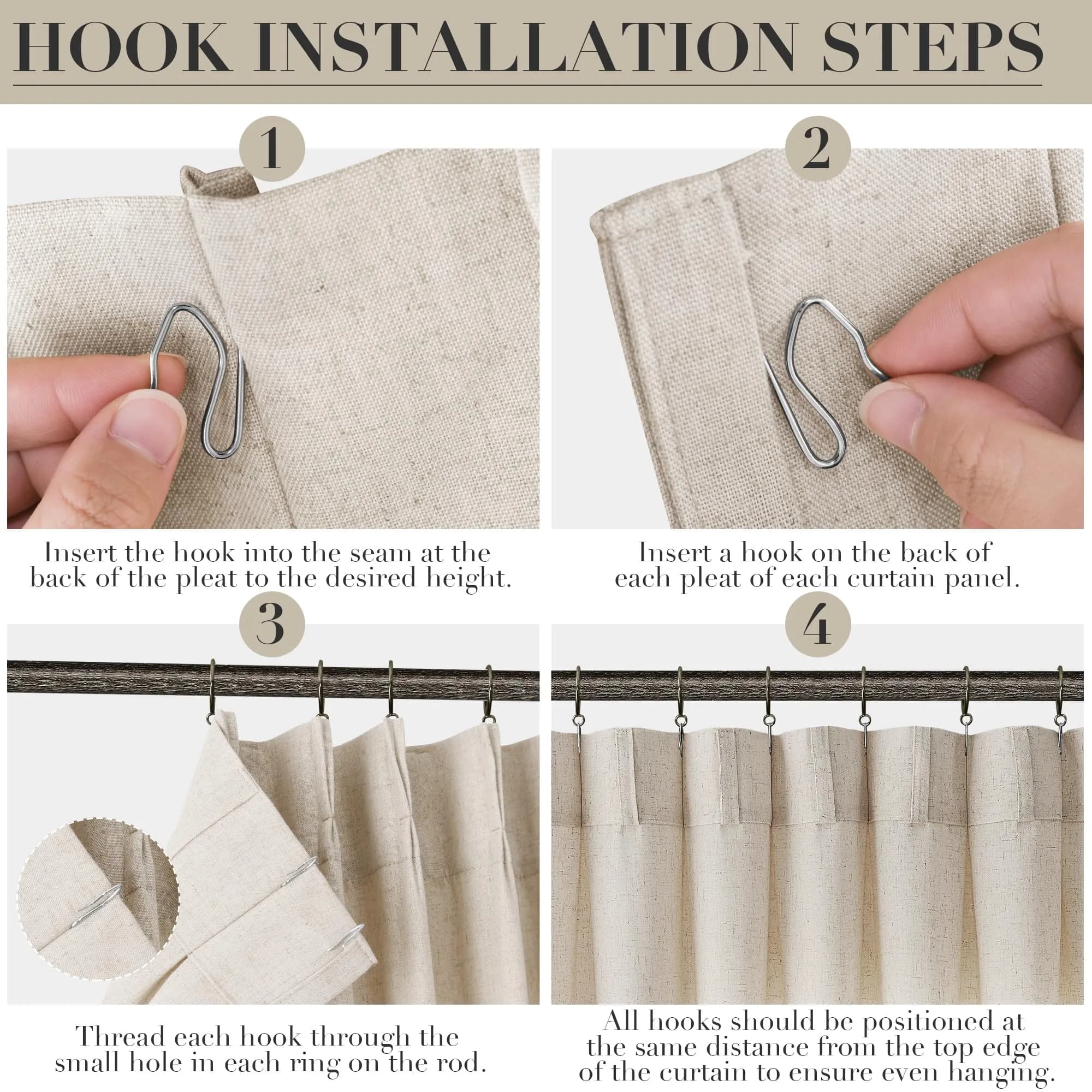 Joywell Pinch Pleated Linen Sheer Curtains 127cm x 213cm (50"W x 84"L) | Semi Light Filtering Elegant Drapes with Hooks - view 4