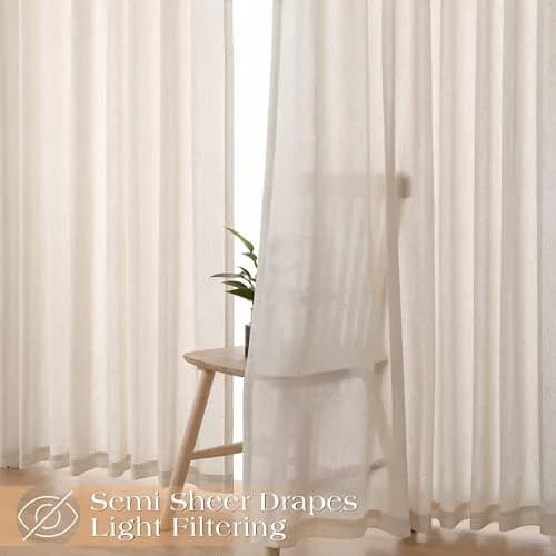 Joywell Pinch Pleated Linen Sheer Curtains 127cm x 213cm (50"W x 84"L) | Semi Light Filtering Elegant Drapes with Hooks thumbnail 8