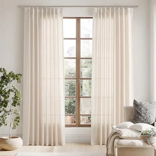 Joywell Pinch Pleated Linen Sheer Curtains 127cm x 213cm (50"W x 84"L) | Semi Light Filtering Elegant Drapes with Hooks thumbnail 2