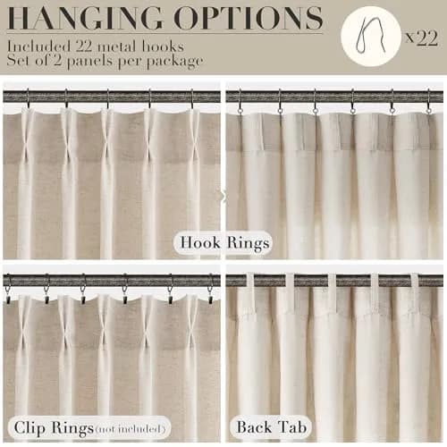 Joywell Pinch Pleated Linen Sheer Curtains 127cm x 213cm (50"W x 84"L) | Semi Light Filtering Elegant Drapes with Hooks thumbnail 3