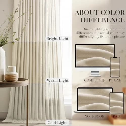 Joywell Linen Pinch Pleated Curtains 50"W x 90"L (Pack of 2) | Semi Sheer Light Filtering Drapes for Living Room thumbnail 5