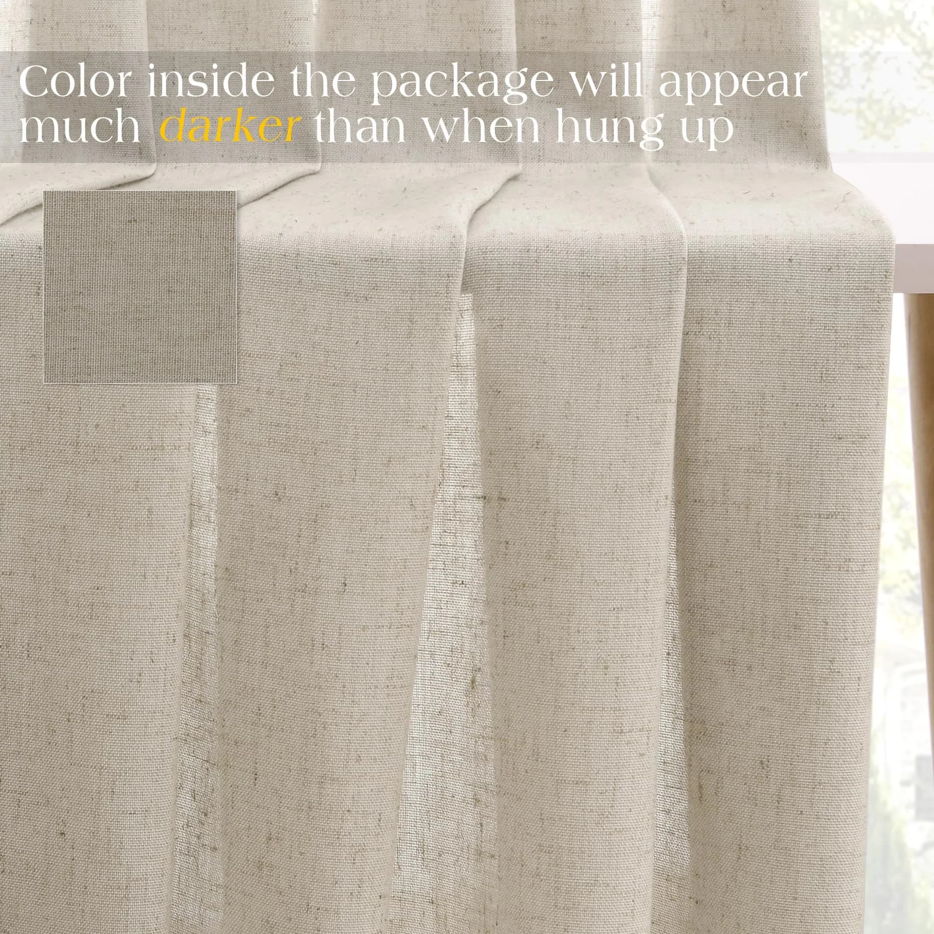 Joywell Linen Pinch Pleated Curtains 50"W x 90"L (Pack of 2) | Semi Sheer Light Filtering Drapes for Living Room - view 6