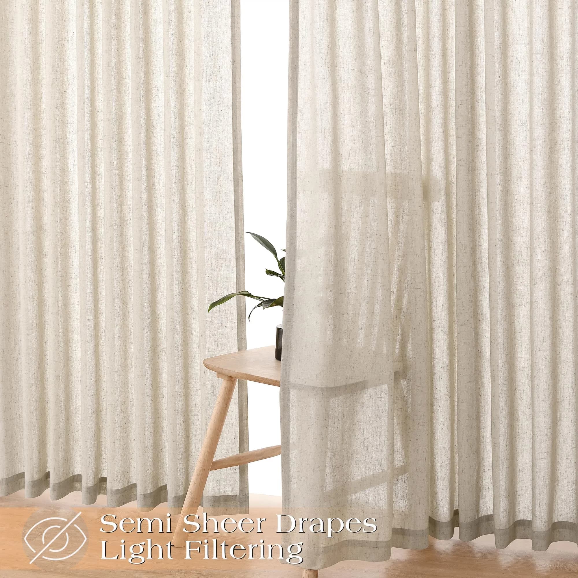 Joywell Linen Pinch Pleated Curtains 50"W x 90"L (Pack of 2) | Semi Sheer Light Filtering Drapes for Living Room - view 7