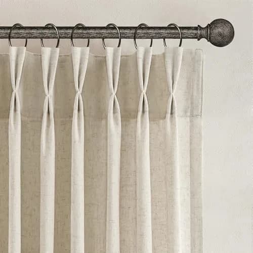 Joywell Linen Pinch Pleated Curtains 50"W x 90"L (Pack of 2) | Semi Sheer Light Filtering Drapes for Living Room thumbnail 1