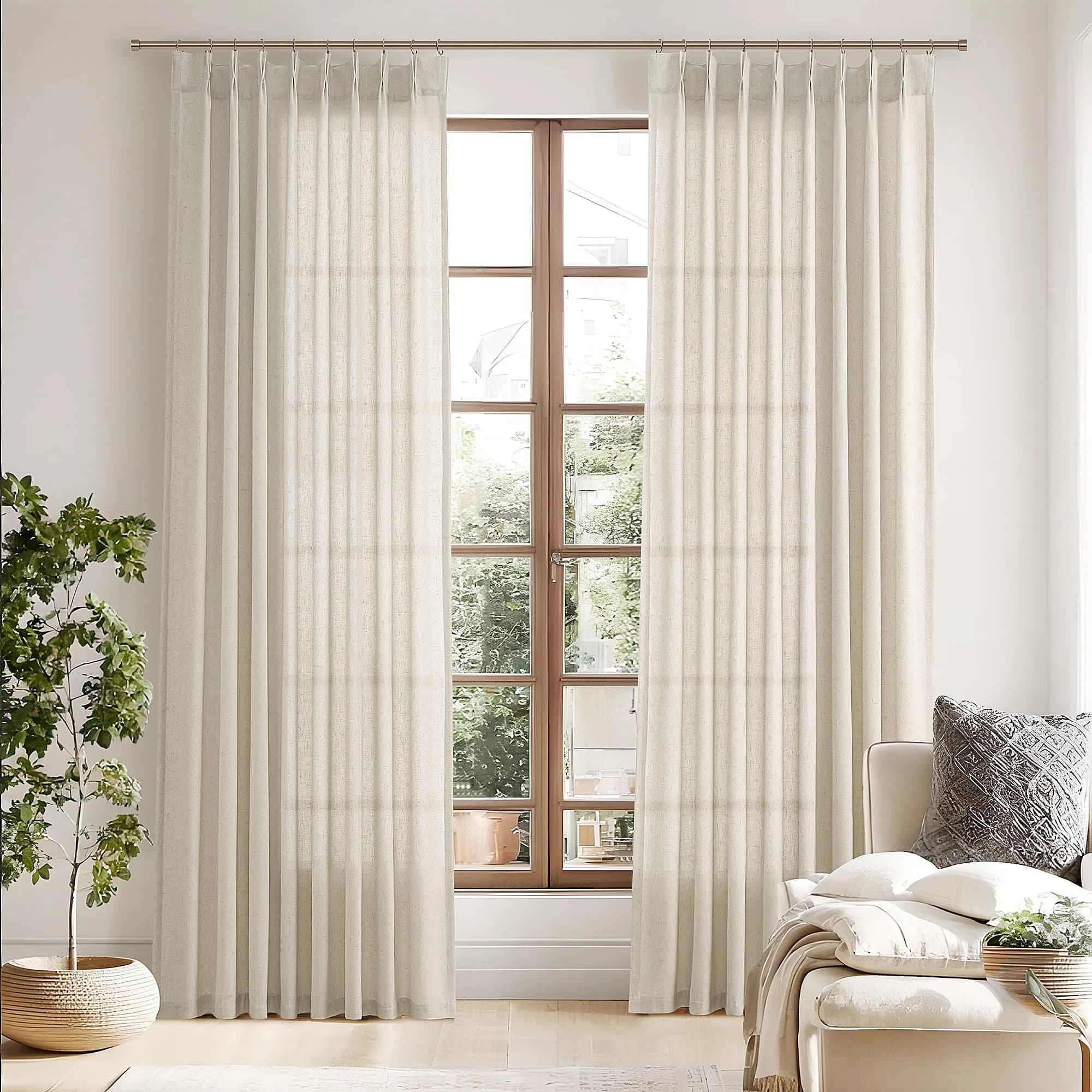 Joywell Linen Pinch Pleated Curtains 50"W x 90"L (Pack of 2) | Semi Sheer Light Filtering Drapes for Living Room - view 8