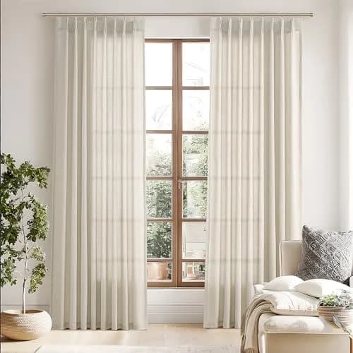 Joywell Linen Pinch Pleated Curtains 50"W x 90"L (Pack of 2) | Semi Sheer Light Filtering Drapes for Living Room thumbnail 8