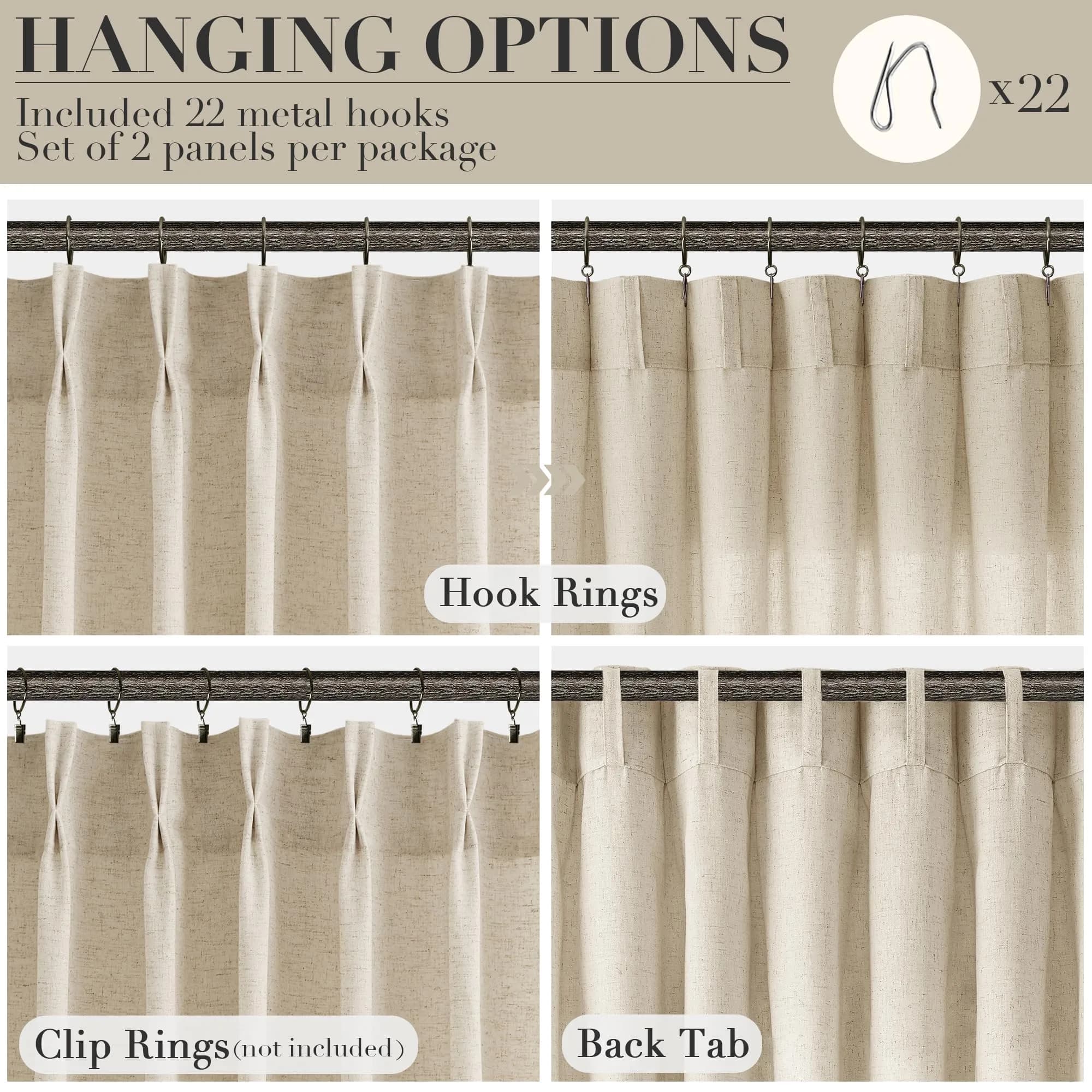 Joywell Linen Pinch Pleated Curtains 50"W x 90"L (Pack of 2) | Semi Sheer Light Filtering Drapes for Living Room - view 2