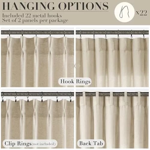Joywell Linen Pinch Pleated Curtains 50"W x 90"L (Pack of 2) | Semi Sheer Light Filtering Drapes for Living Room thumbnail 2