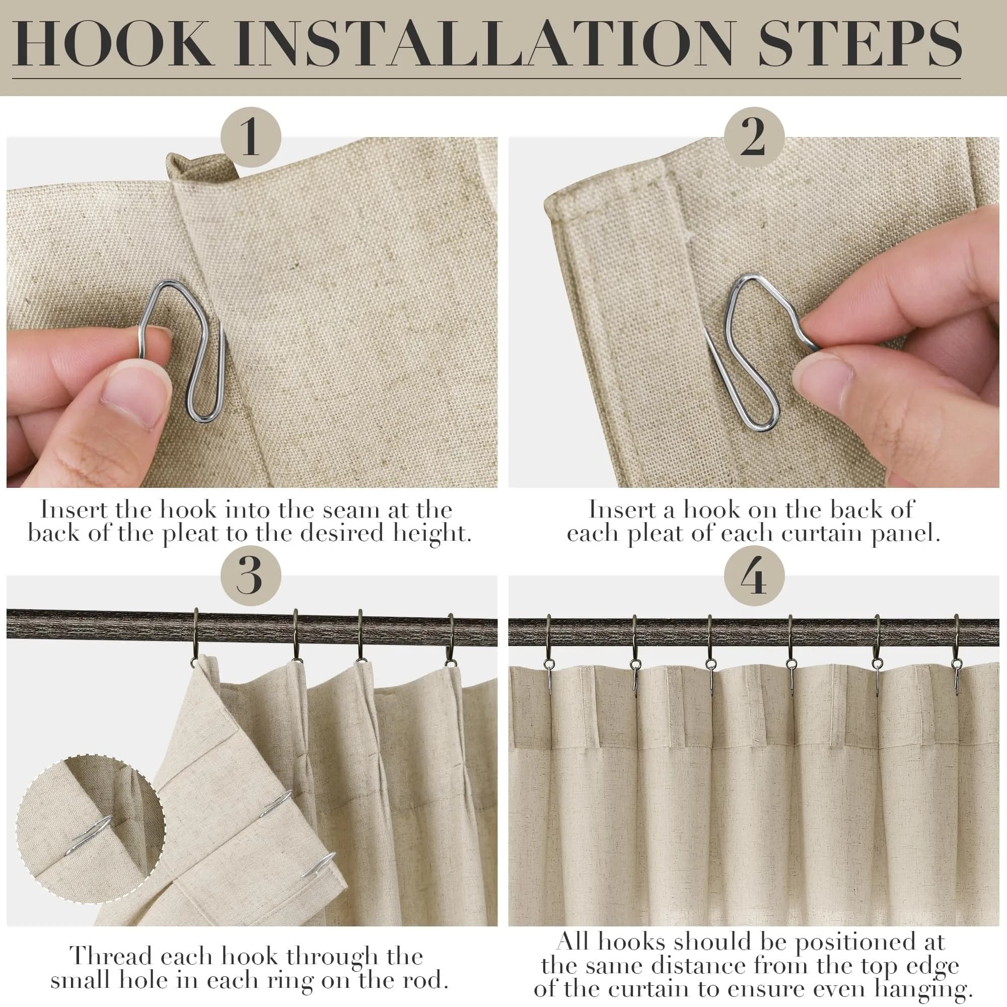 Joywell Linen Pinch Pleated Curtains 50"W x 90"L (Pack of 2) | Semi Sheer Light Filtering Drapes for Living Room - view 3