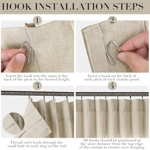 Joywell Linen Pinch Pleated Curtains 50"W x 90"L (Pack of 2) | Semi Sheer Light Filtering Drapes for Living Room thumbnail 3