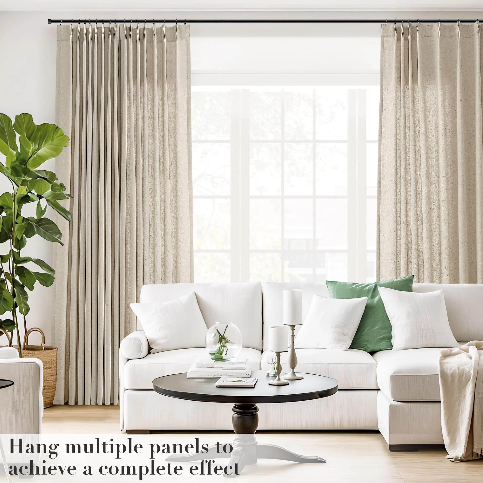 Joywell Linen Pinch Pleated Curtains 50"W x 90"L (Pack of 2) | Semi Sheer Light Filtering Drapes for Living Room - view 4