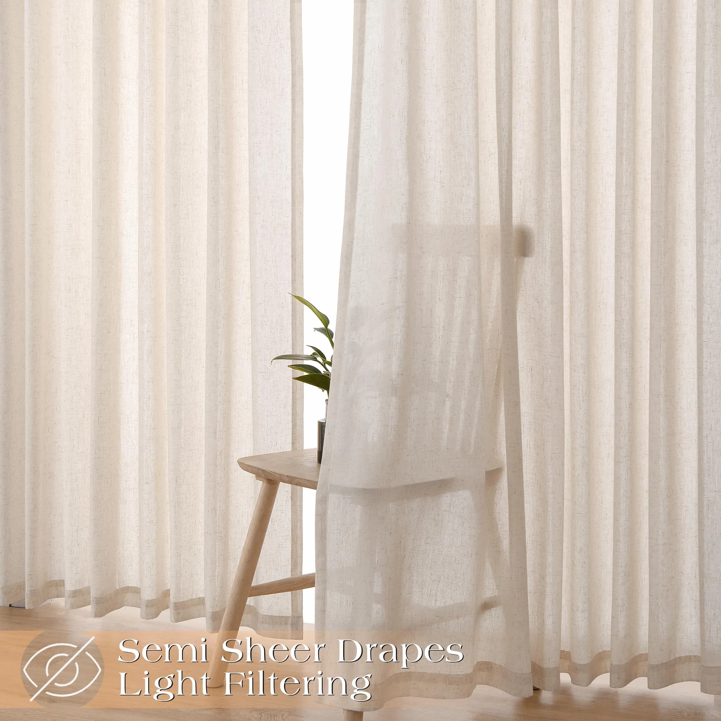 Joywell Extra Long Linen Pinch Pleat Curtains 259cm (102 in) | Semi-Sheer Light Filtering for Living Room, Bedroom, Dining Room, Office, Patio Doors - view 7