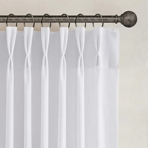 Joywell White Linen Pinch Pleated Curtains 259 cm (102 Inches) Long | Semi Sheer Light Filtering Drapes for Living Room thumbnail 1