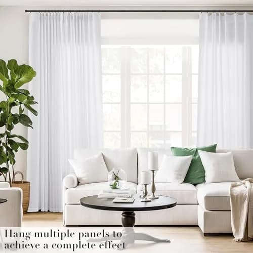 Joywell White Linen Pinch Pleated Curtains 259 cm (102 Inches) Long | Semi Sheer Light Filtering Drapes for Living Room thumbnail 5
