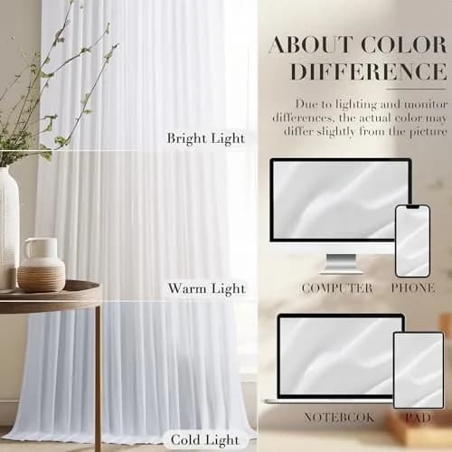 Joywell White Linen Pinch Pleated Curtains 259 cm (102 Inches) Long | Semi Sheer Light Filtering Drapes for Living Room thumbnail 6