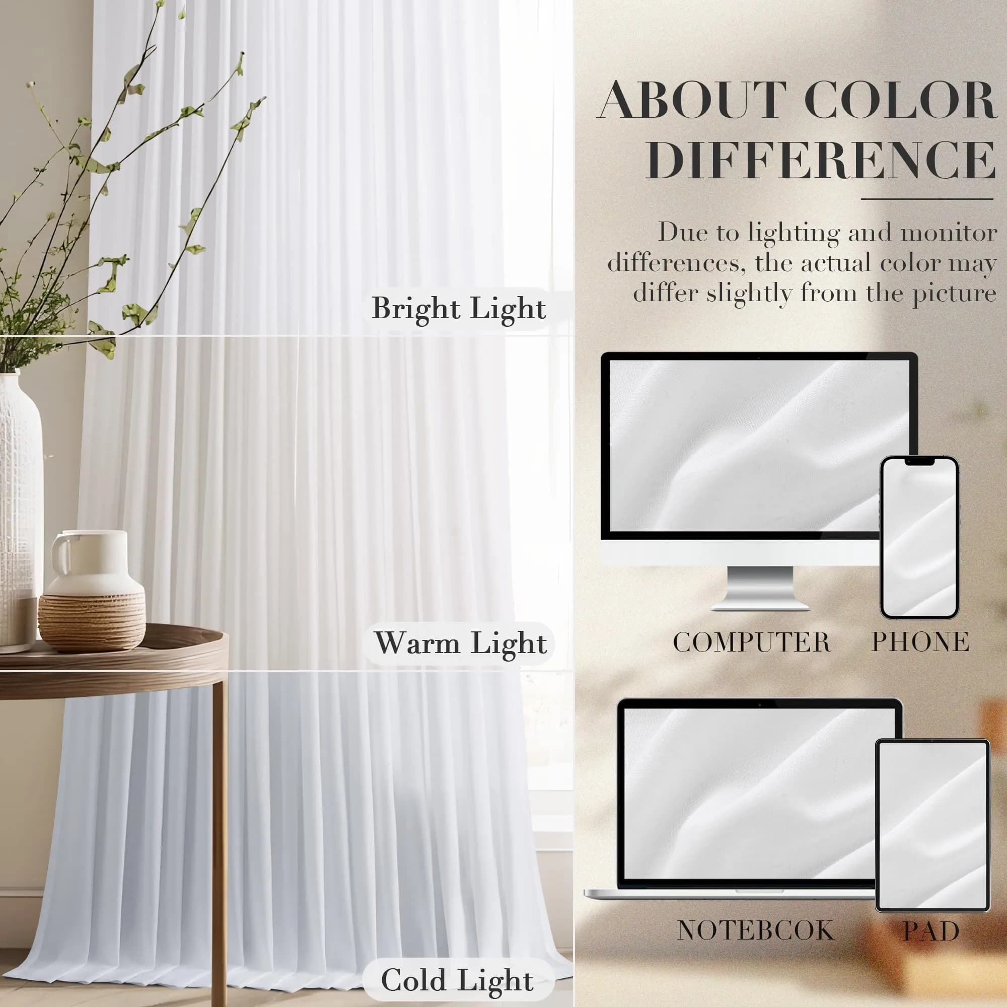 Joywell White Linen Pinch Pleated Curtains 259 cm (102 Inches) Long | Semi Sheer Light Filtering Drapes for Living Room - view 6