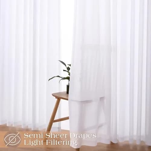 Joywell White Linen Pinch Pleated Curtains 259 cm (102 Inches) Long | Semi Sheer Light Filtering Drapes for Living Room thumbnail 7