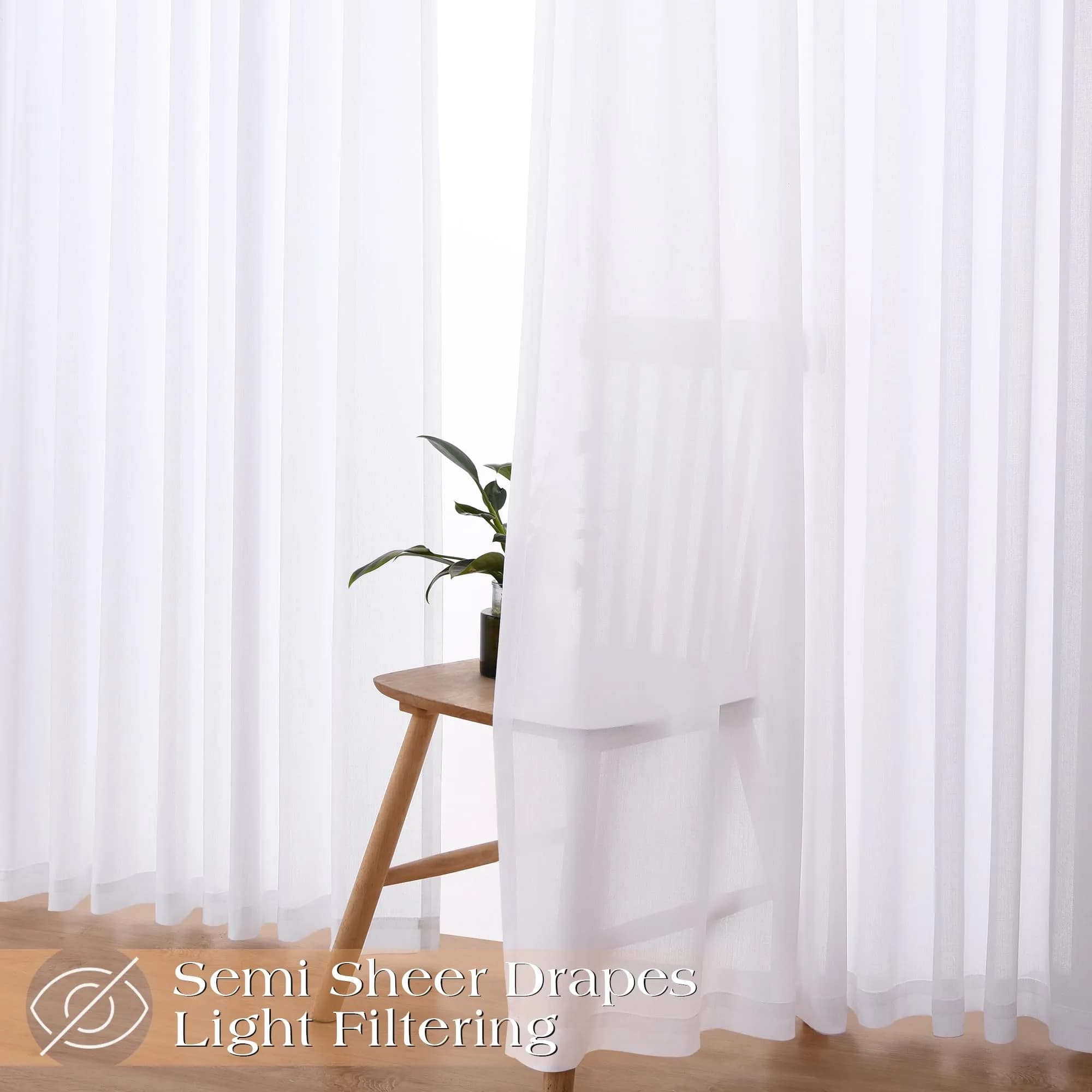 Joywell White Linen Pinch Pleated Curtains 259 cm (102 Inches) Long | Semi Sheer Light Filtering Drapes for Living Room - view 7