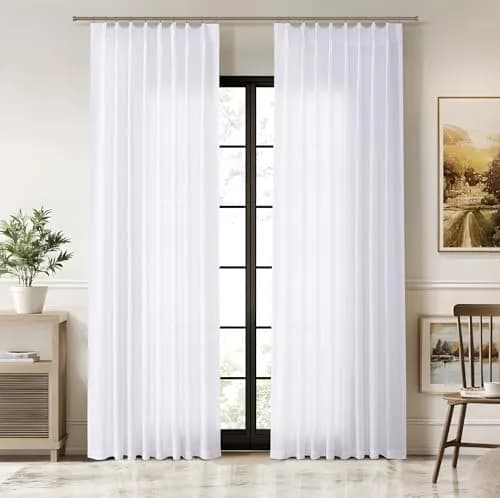 Joywell White Linen Pinch Pleated Curtains 259 cm (102 Inches) Long | Semi Sheer Light Filtering Drapes for Living Room thumbnail 2