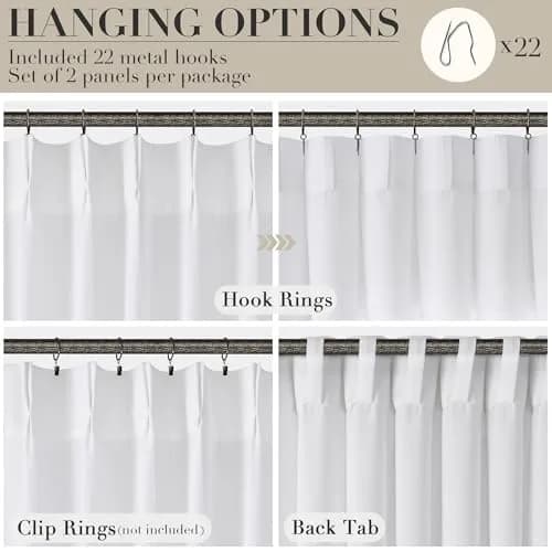 Joywell White Linen Pinch Pleated Curtains 259 cm (102 Inches) Long | Semi Sheer Light Filtering Drapes for Living Room thumbnail 3