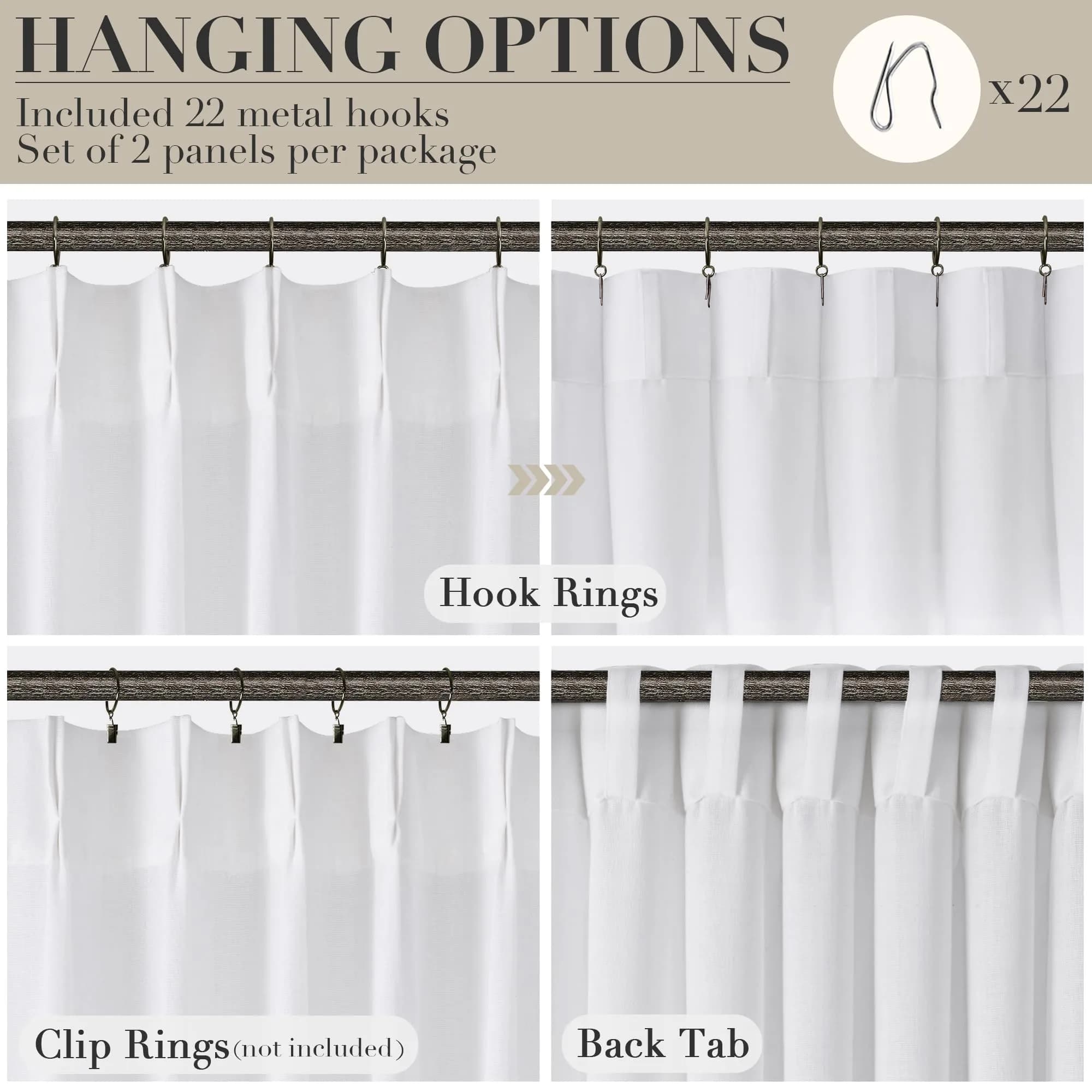 Joywell White Linen Pinch Pleated Curtains 259 cm (102 Inches) Long | Semi Sheer Light Filtering Drapes for Living Room - view 3