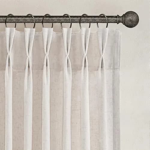 Joywell Extra Long Linen Pinch Pleated Curtains 108 Inches Natural Cream (2 Panels, 100cm x 274cm) thumbnail 1