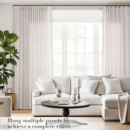 Joywell Extra Long Linen Pinch Pleated Curtains 108 Inches Natural Cream (2 Panels, 100cm x 274cm) thumbnail 4