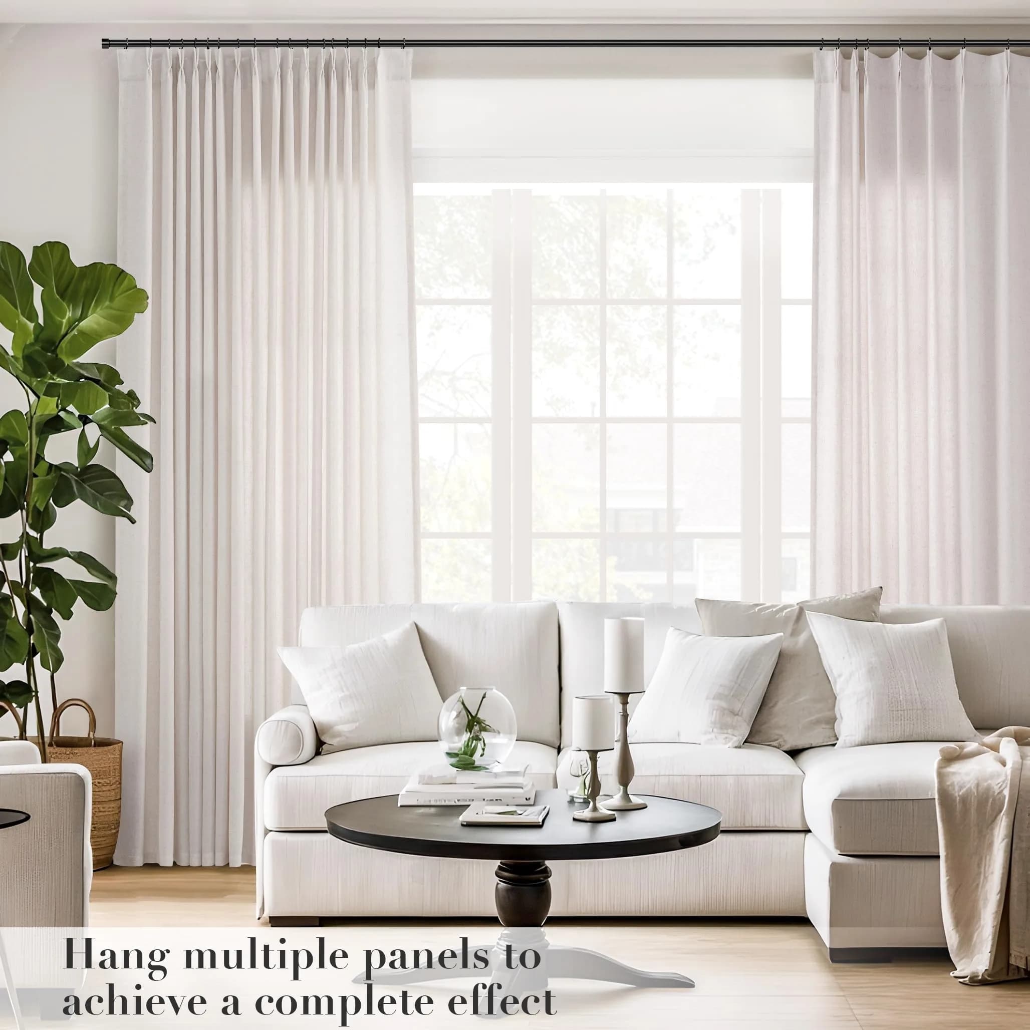 Joywell Extra Long Linen Pinch Pleated Curtains 108 Inches Natural Cream (2 Panels, 100cm x 274cm) - view 4