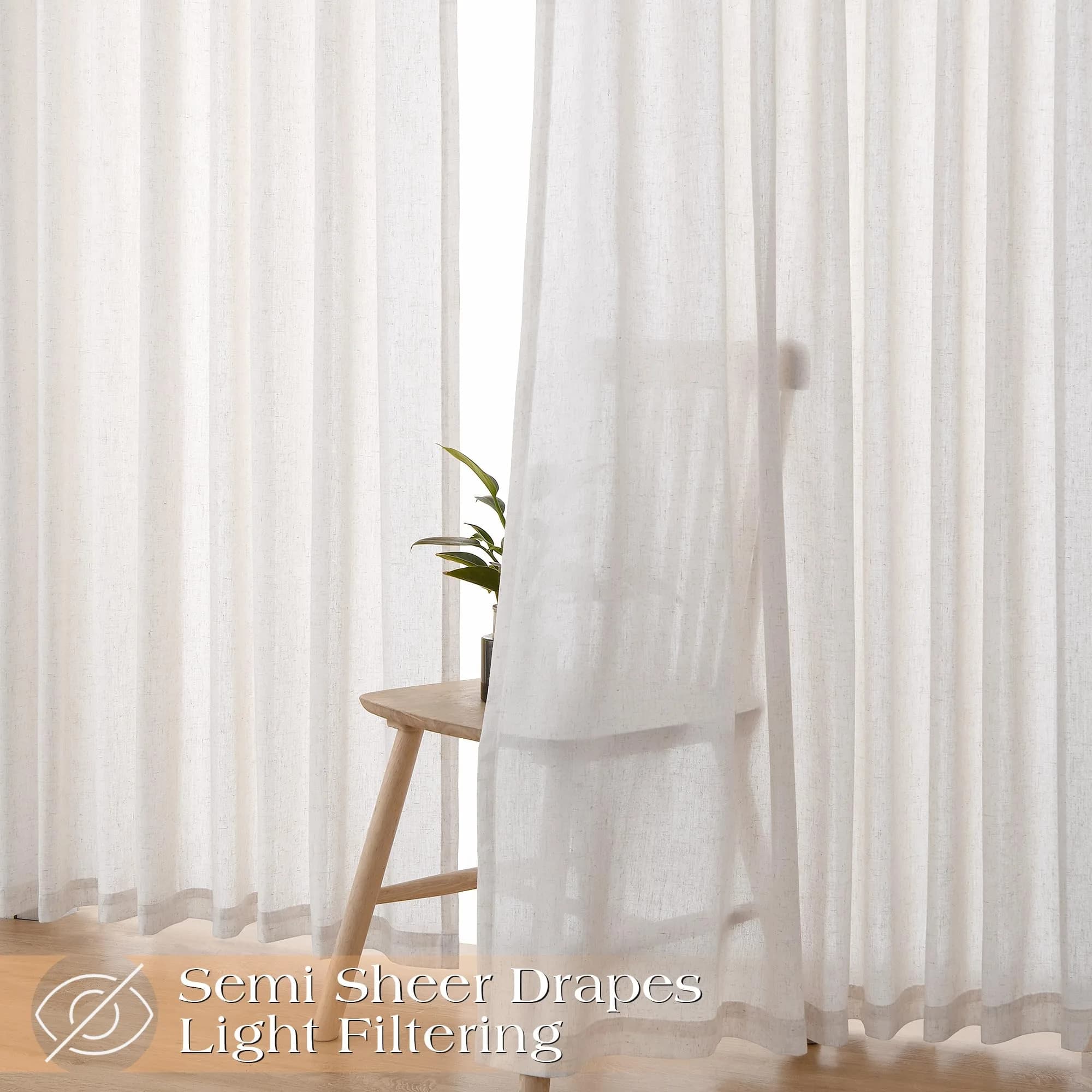 Joywell Extra Long Linen Pinch Pleated Curtains 108 Inches Natural Cream (2 Panels, 100cm x 274cm) - view 6