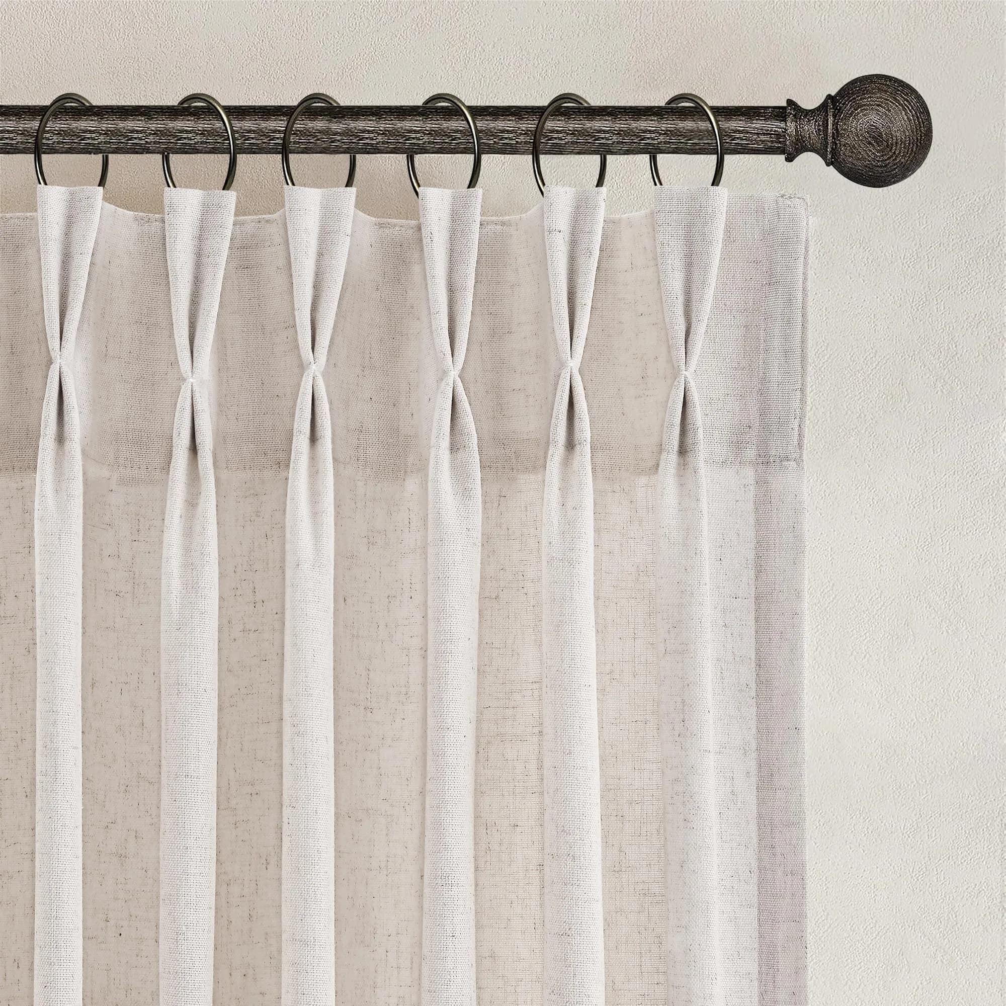 Joywell White Linen Pinch Pleated Curtains 259 cm (102 Inches) Long | Semi Sheer Light Filtering Drapes for Living Room — Natural Beige / 50"W x 108"L