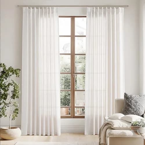 Joywell Extra Long Linen Pinch Pleated Curtains 108 Inches Natural Cream (2 Panels, 100cm x 274cm) thumbnail 8
