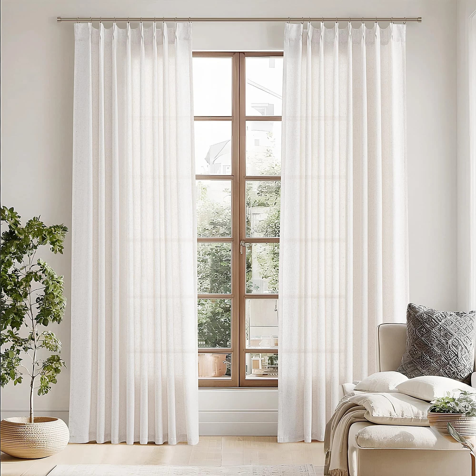Joywell Extra Long Linen Pinch Pleated Curtains 108 Inches Natural Cream (2 Panels, 100cm x 274cm) - view 8