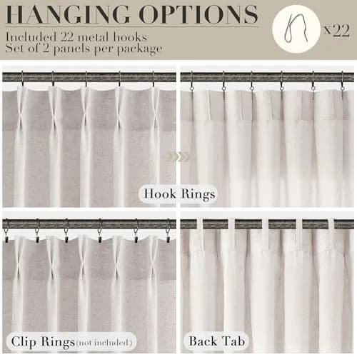 Joywell Extra Long Linen Pinch Pleated Curtains 108 Inches Natural Cream (2 Panels, 100cm x 274cm) thumbnail 2