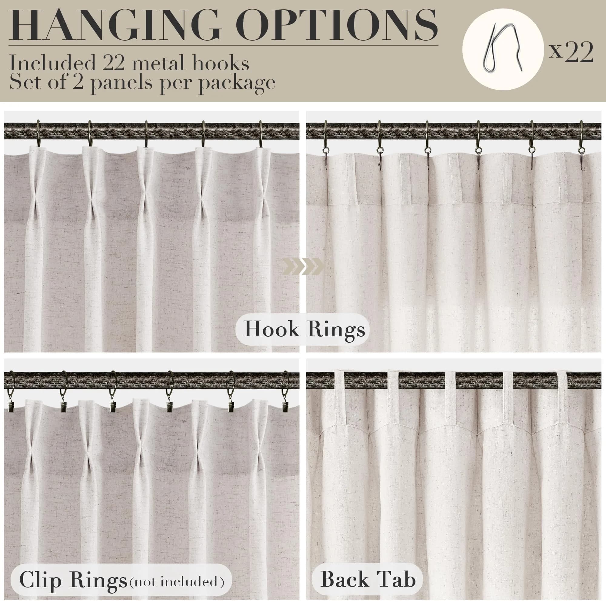 Joywell Extra Long Linen Pinch Pleated Curtains 108 Inches Natural Cream (2 Panels, 100cm x 274cm) - view 2