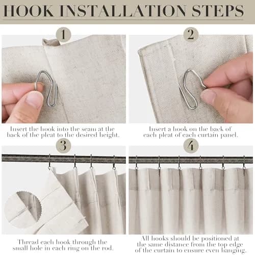 Joywell Extra Long Linen Pinch Pleated Curtains 108 Inches Natural Cream (2 Panels, 100cm x 274cm) thumbnail 3