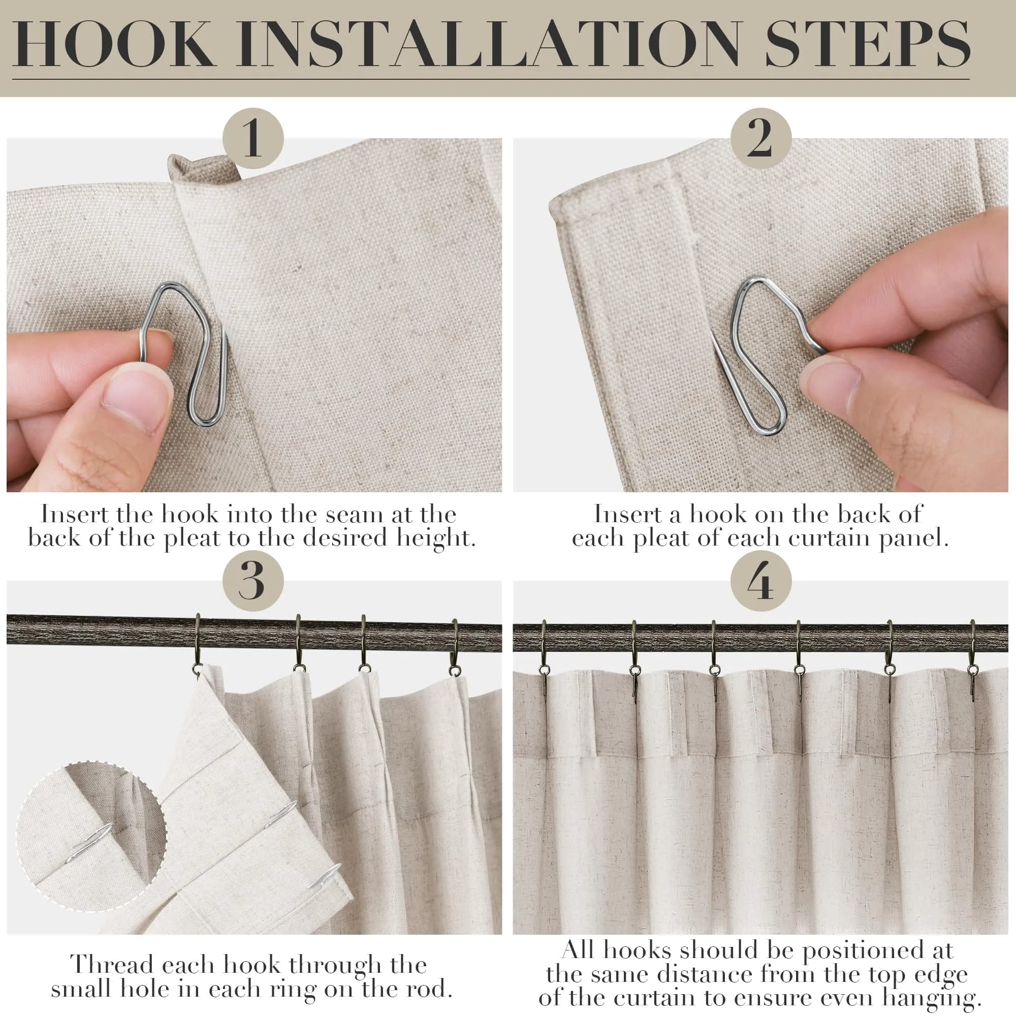 Joywell Extra Long Linen Pinch Pleated Curtains 108 Inches Natural Cream (2 Panels, 100cm x 274cm) - view 3