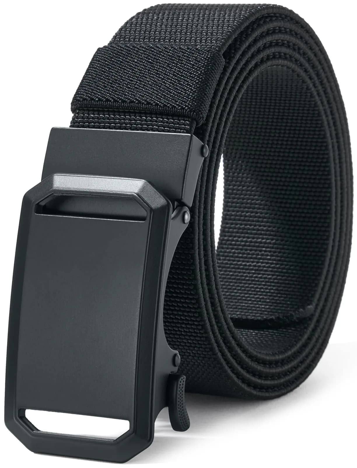 LionVII Stretch Belt for Men, Black Twill Weave Ratchet Belt with Alloy Buckle | Adjustable Fit for Waist Sizes 27-46 Inches — Black