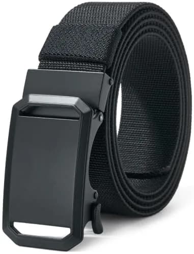 LionVII Men's Elastic Ratchet Belt Black 1.38" (3.5cm) | Trim to Fit 27-49" Waist thumbnail 1