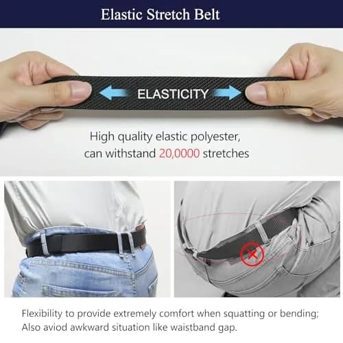 LionVII Men's Elastic Ratchet Belt Black 1.38" (3.5cm) | Trim to Fit 27-49" Waist thumbnail 4