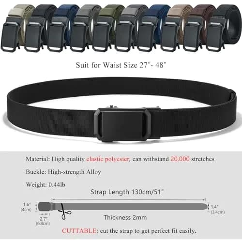 LionVII Men's Elastic Ratchet Belt Black 1.38" (3.5cm) | Trim to Fit 27-49" Waist thumbnail 2