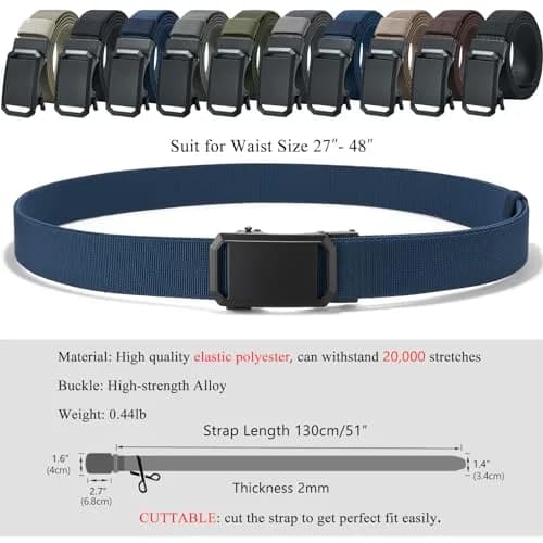 LionVII Men's Elastic Ratchet Belt 13.5cm (1 3/8") | Stretch Fit for 27-49" Waist thumbnail 2