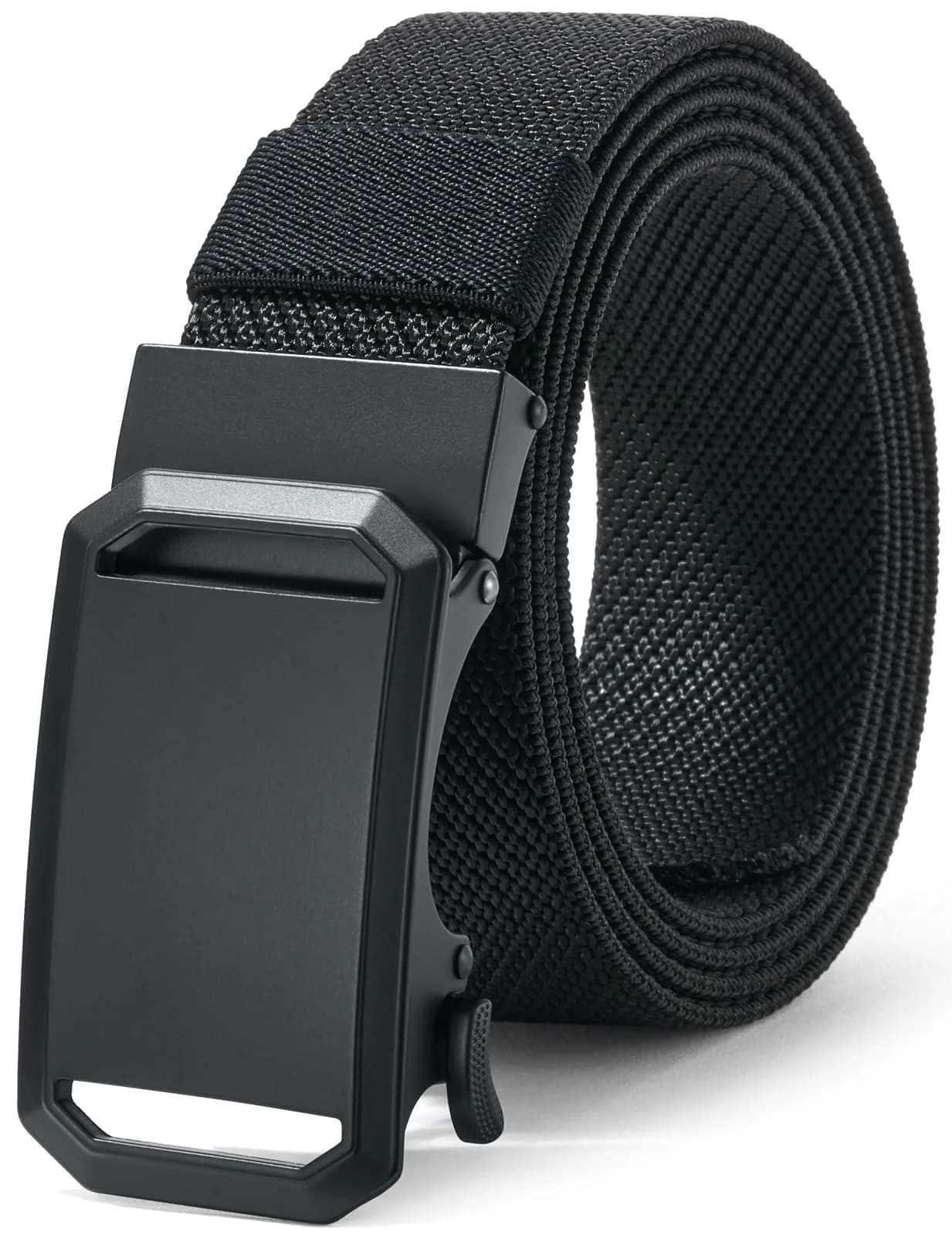 LionVII Stretch Belt for Men, Black Twill Weave Ratchet Belt with Alloy Buckle | Adjustable Fit for Waist Sizes 27-46 Inches — Black - Twill Weave