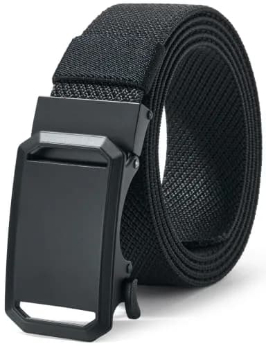LionVII Stretch Belt for Men, Black Twill Weave Ratchet Belt with Alloy Buckle | Adjustable Fit for Waist Sizes 27-46 Inches thumbnail 1
