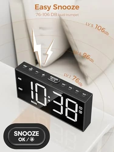 PPLEE Digital Alarm Clock for Bedroom with 2.2-Inch Bold Numbers, Dual Alarms thumbnail 3