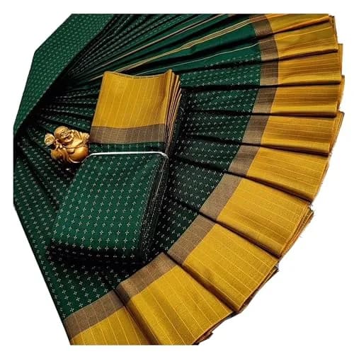 VJ Fashion Women Woven Soft Silk Saree With Blouse Piece Green 5.5 Meter (18 Ft) thumbnail 1